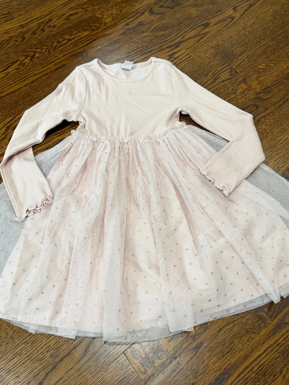 GAP toddler, girls Pale Pink Layered Dress with Gold Dot Tulle